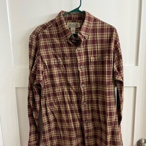 Duluth Trading Co Men's Burgundy and Beige Plaid Shirt